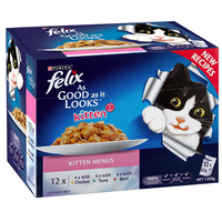 Felix Kitten Menus Cat Food Chicken Tuna Beef 85g x 12  image