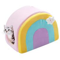 All  Fur You Rainbow Cat House Plush Indoor Cat Bed Pink image