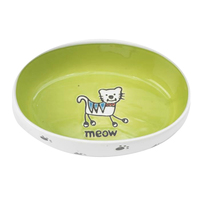 Petrageous Silly Kitty Ceramic Cat Bowl Oval Lime 16cm image
