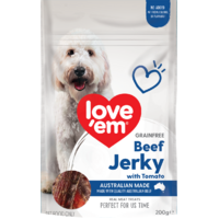 Love Em Grain Free Beef Jerky w/ Tomato Dog Treats 200g image