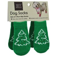 Zeez Non-Slip Sole Knitted Dog Socks Christmas Tree Green Set of 4 - 4 Sizes image