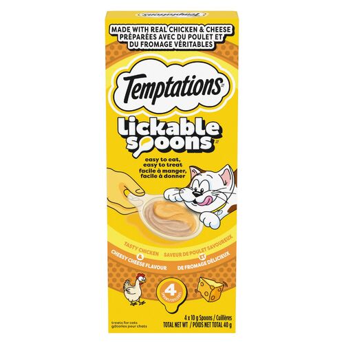 Temptations Lickable Spoons Cat Treats Chicken & Cheesy Cheese 4 x 10g